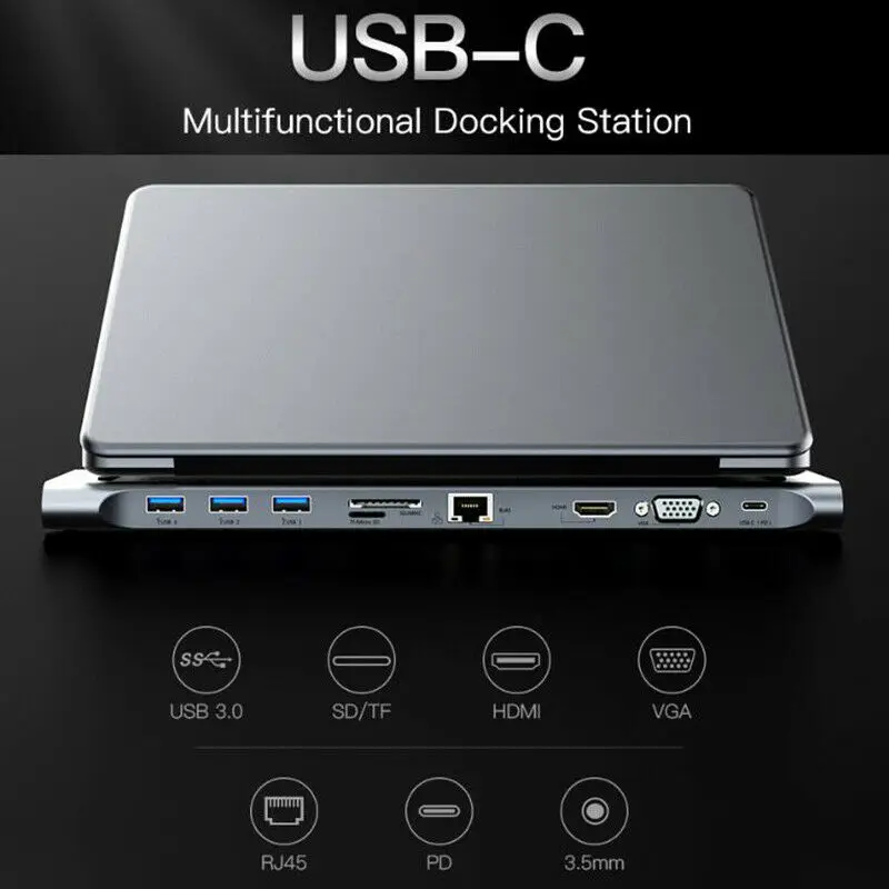 10 в 1 концентратор типа C для HDMI 4K 3 0 Type RJ45 VGA Разветвитель USB 5 мм аудио DP MacBook Pro