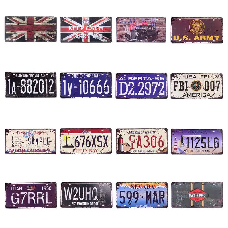 

US Army FBI Texas Vintage Metal Garage License Plate Plaque Poster Bar Club Wall Tin Signs Route Car Number Decorar 16X30CM C9