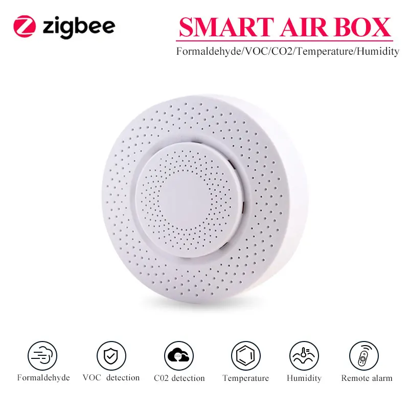 

Wi-Fi/ZigBee Tuya Датчик качества воздуха Смарт воздушная коробка формальдегида Лос углекислого газа температуры и влажности Сенсор автоматизаци...