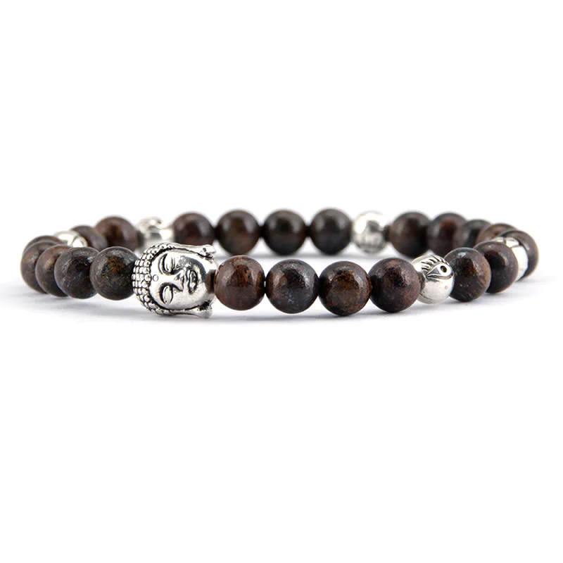 Мужской браслет 6 мм Bronzite Buddha Evil Eye эластичный ручной работы растягивающиеся