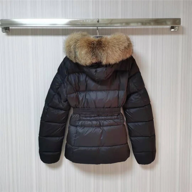 

New winter down jacket women's short fox fur collar close waist thin duck down jacket