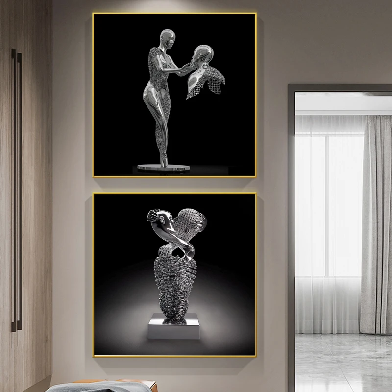 Скандинавская Металлическая Статуя пар холст картина плакаты и абстрактная