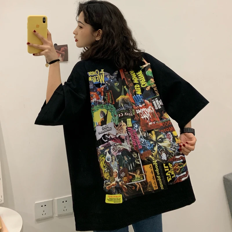 Женская футболка с коротким рукавом свободная суперпопулярная в Корейском стиле