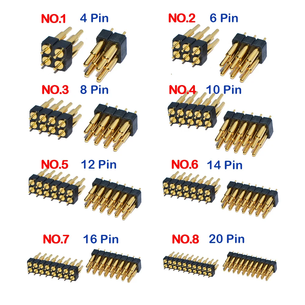 2pcs Spring Loaded Pogo Pin Power Connector Plug 4 6 8 10 12 14 16 20 Pin Dual Row Surface Mount DIP Height 7.0mm Pitch 2.54 mm