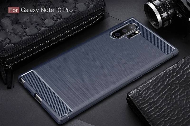 Для samsung Galaxy Note 10 Plus чехол из углеродного волокна противоударный чехол для телефона для samsung Note 10+ чехол Полная защита бампер - Цвет: Синий