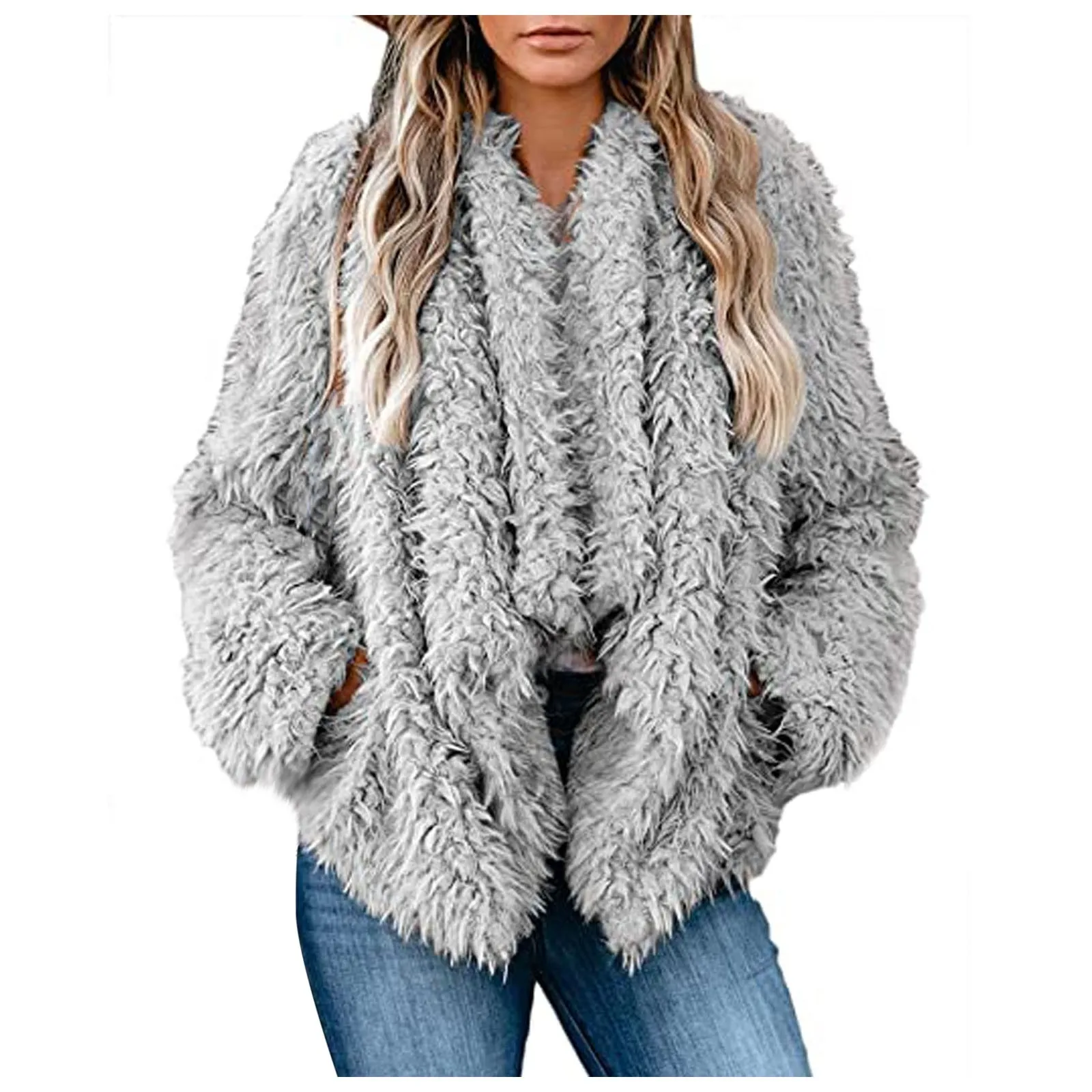 

Short Plush Coat Women Autumn Winter Warm Long Sleeve Hoodie Casual Solid Color Jacket Coat Shaggy Hairy Overcoat Outwear