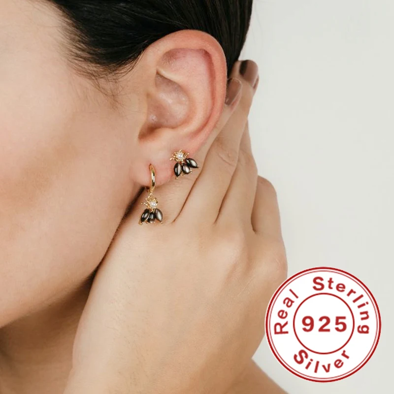 

Korea Ins Wind Bee Earrings For Women 100% Real 925 Sterling Silver Piercing Stud Earrings Zircon Fine Jewelry Pendientes