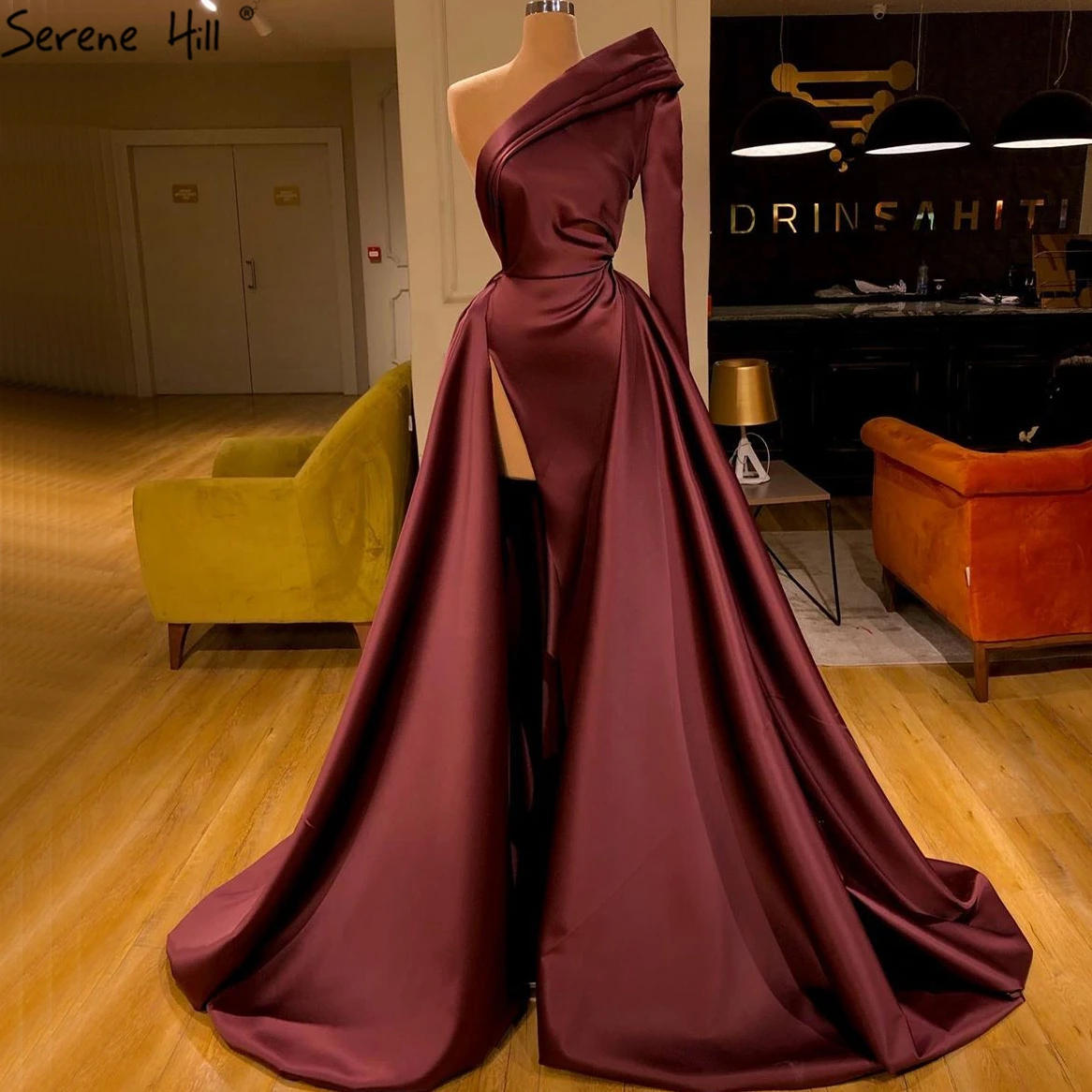 Красное вино ТРАПЕЦИЕВИДНОЕ вечернее платье на одно плечо 2021 атласное простое