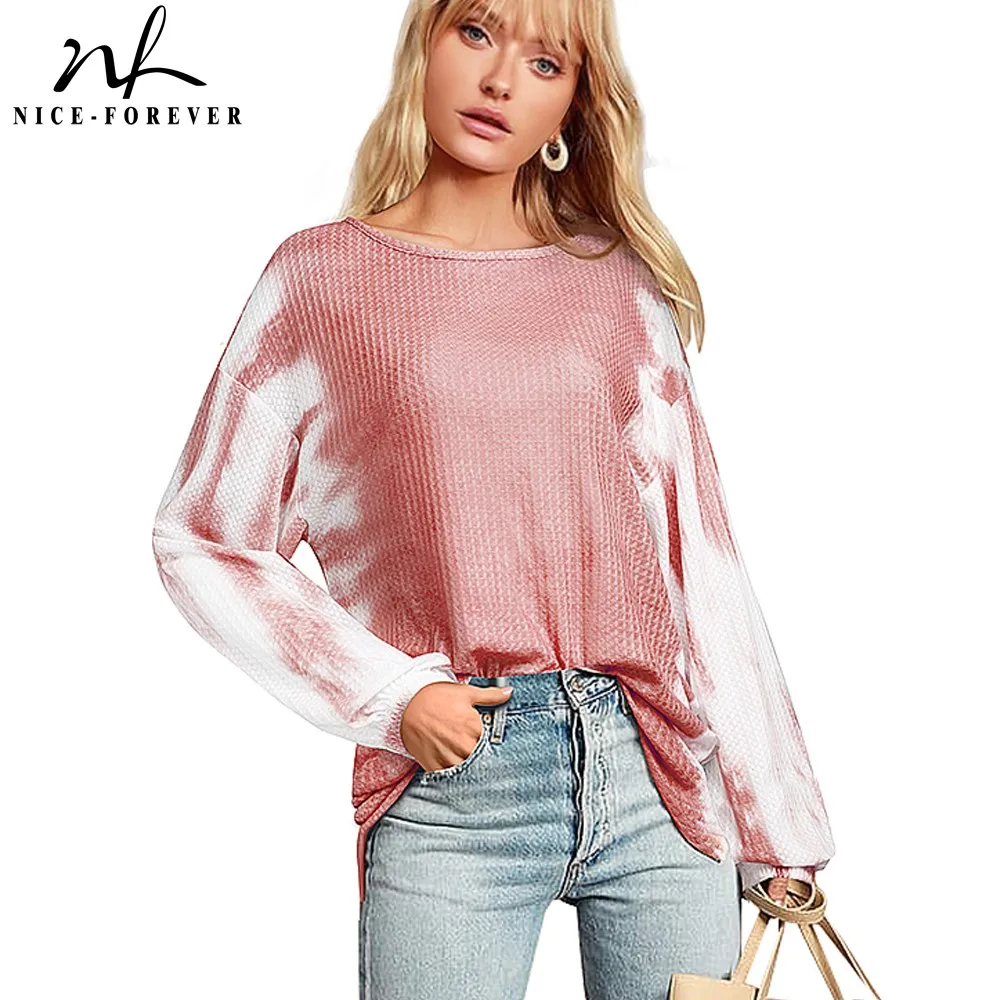 Женский трикотажный свитер Nice-forever повседневный Свободный пуловер оверсайз с