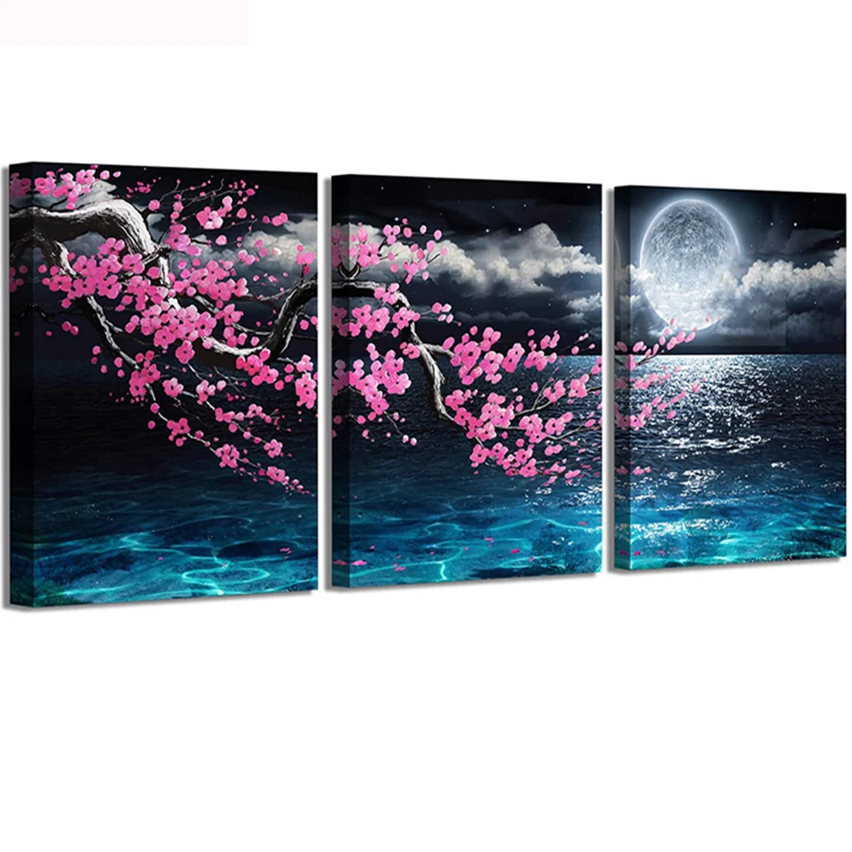 

Plum blossom moon sea Diamond Painting cross stitch mosaic 3 pieces full square round diamond embroidery rhinestone Home decor