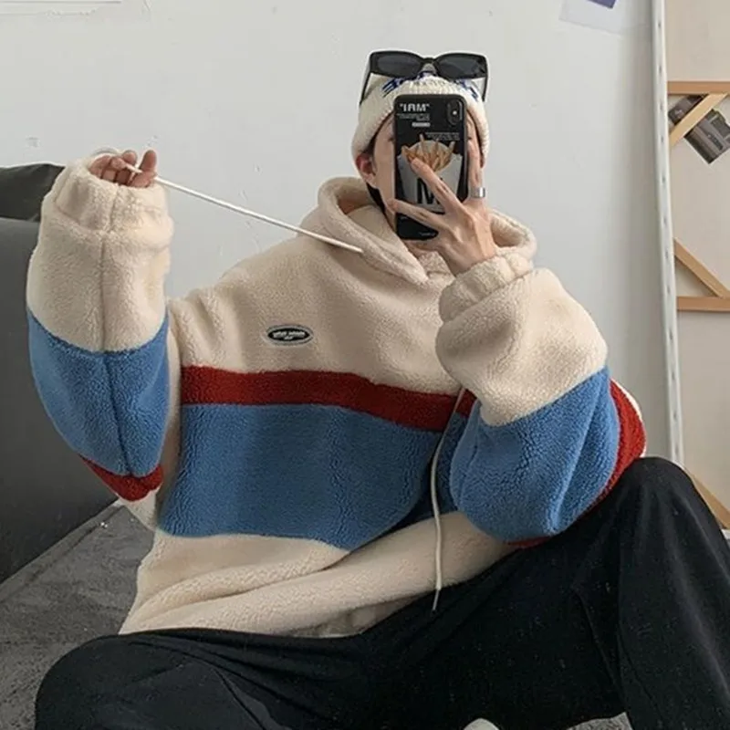 Толстовка мужская флисовая в полоску хипстерский стиль свободная повседневная