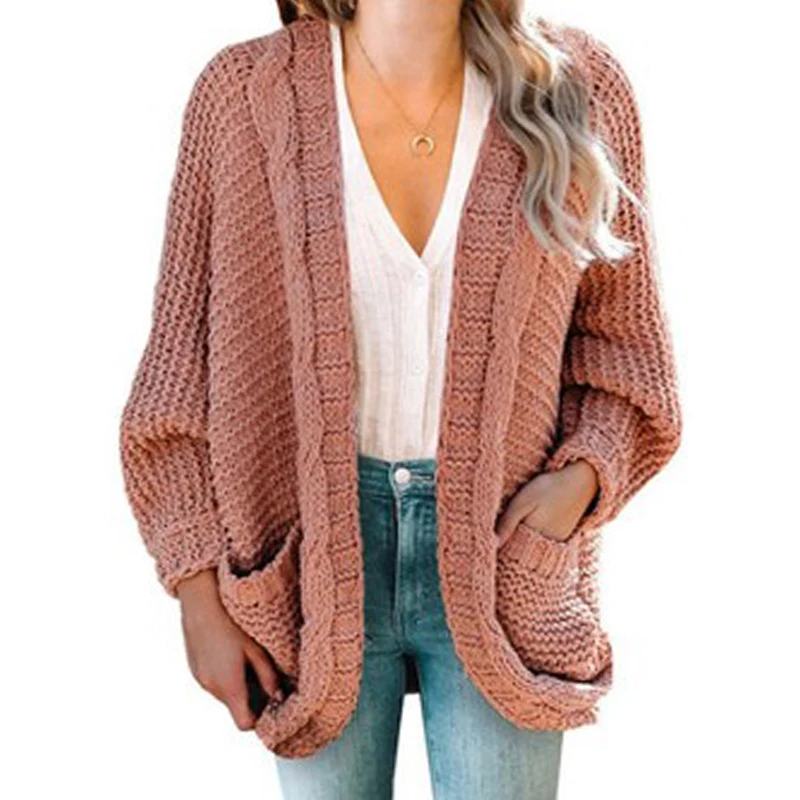 

Casual Women Knitted Long Sweater Autumn Winter Batwing Sleeve Cardigan Ladies Solid Sweater Cardigans Jumper Coat
