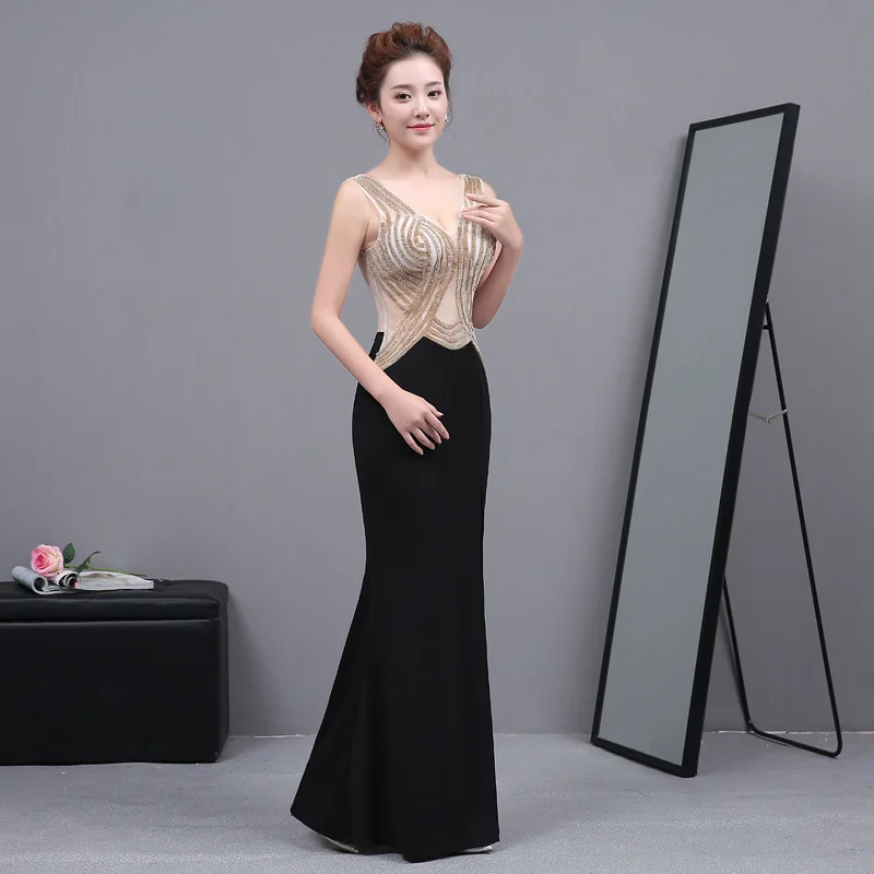 Купальник в стиле русалки пикантные Cheongsam черный современная глубокий v-образный