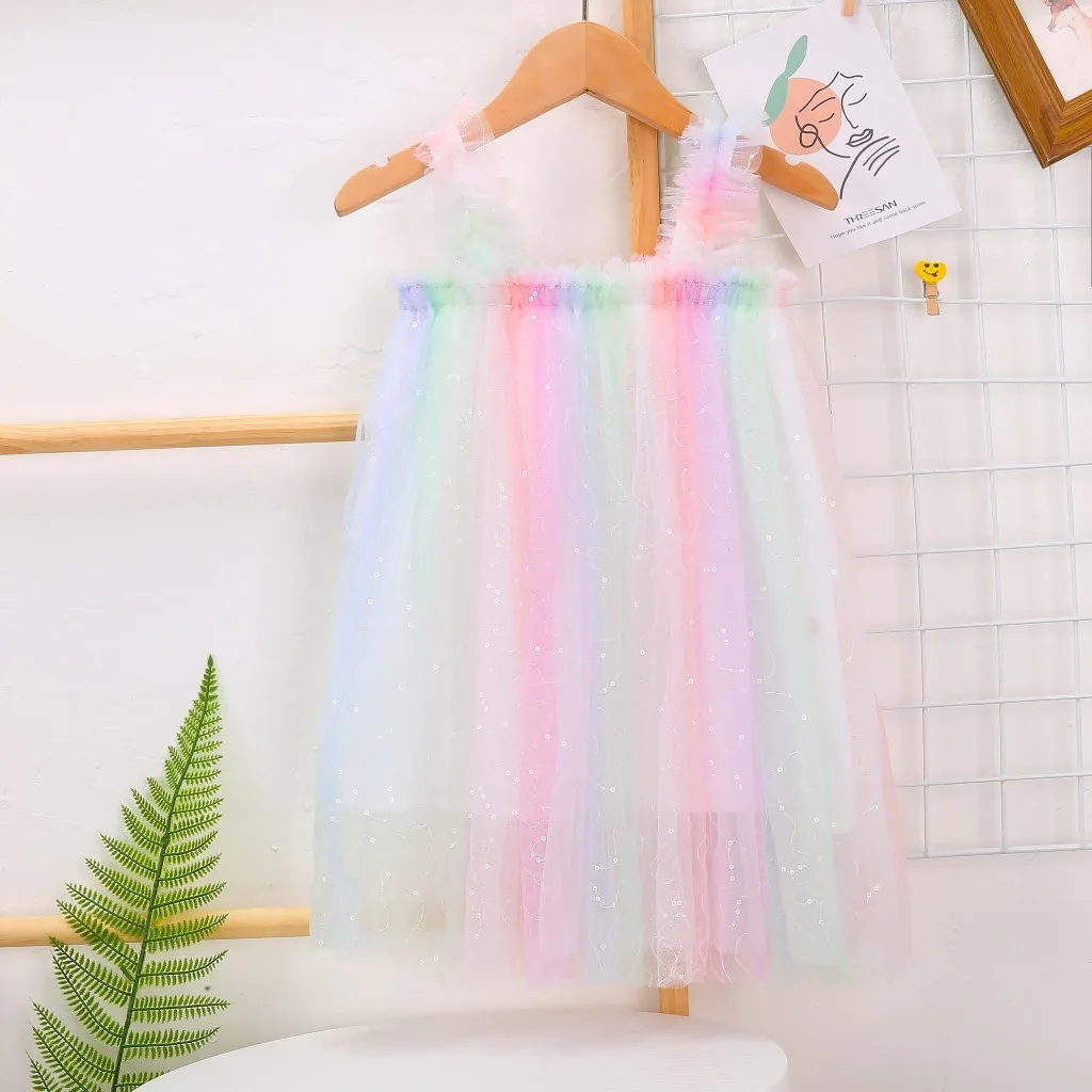 

VIDMID baby girl rainbow dresses princess dancing Sling mesh skirt dress summer new style girls 7065 03