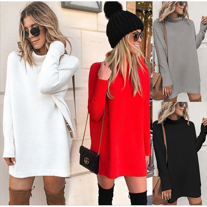 

y2k Autumn Winter Mini Sweater Dress Casual Solid O Neck Long Sleeve Basic Female Fashion Warm Pullover Sweater robe femme hiver
