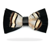 fashion original feather bow tie natural hand made bowtie with gift box for men business party wedding