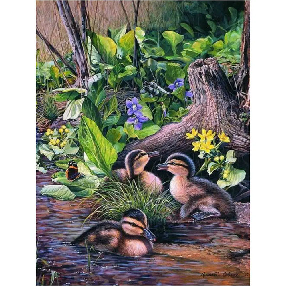 Алмазная вышивка картина с изображением утенка крестиком из квадратных страз 5D