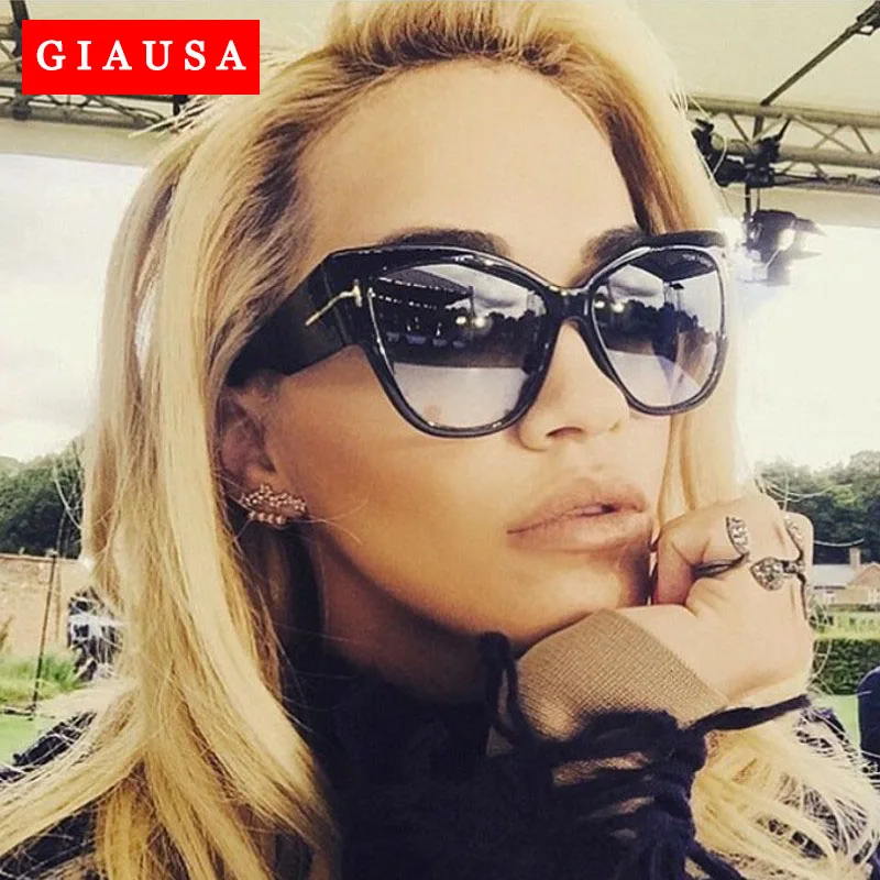 Женские солнцезащитные очки кошачий глаз большие градиентные черного цвета