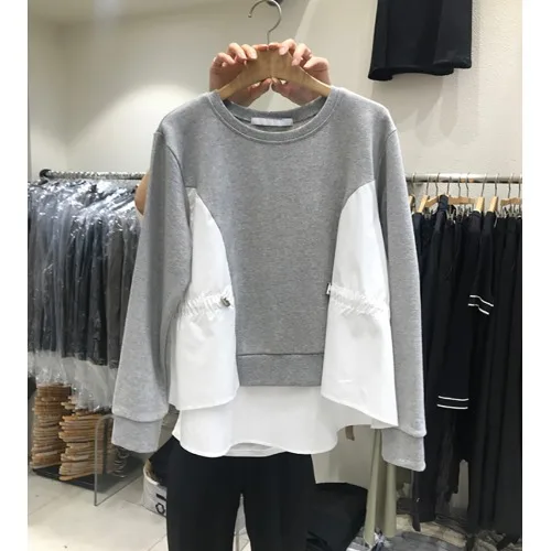 

Fall/winter Pullover Sweatshirt 2020 Ladies Regular Style Stitching All-match Korean Loose Fashion Long-sleeved Solid Color