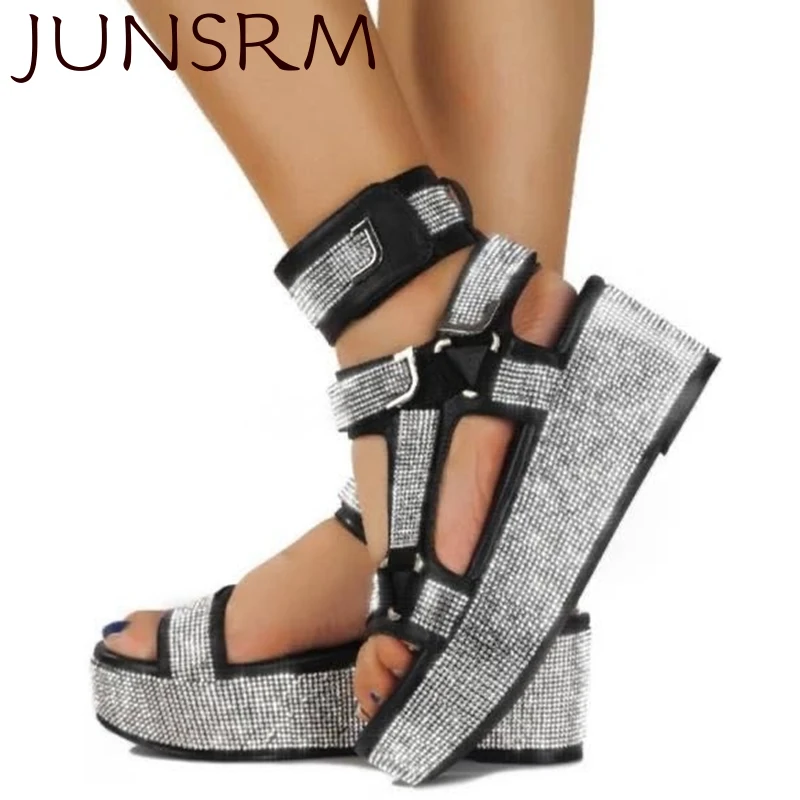 

Shiny Rhinestone Platform Bling Sole Ankle Strap Women Sandals Ladies Sports Style Casual Shoes Big Size