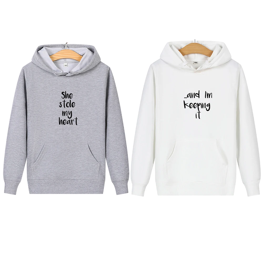 

She Stole My Heart Letter Couple Hoodies Women Men Sweatshirt Lovers Casual Oversized Pullovers Cotton Coat Valentine's Day Gift