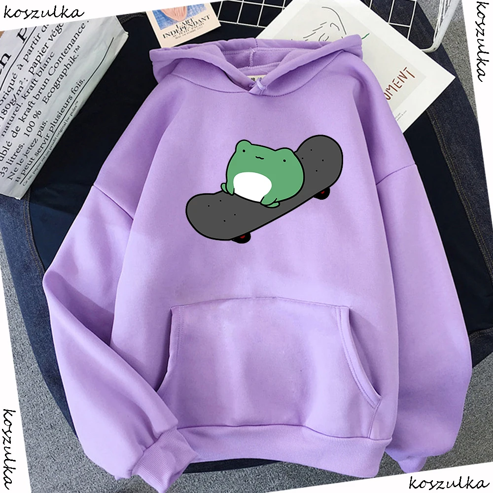 

Толстовка Оверсайз с рисунком лягушки для скейтбординга, милые худи для женщин, женская одежда, корейский Свитшот