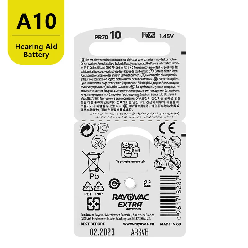 

RAYOVAC Extra 60 x Hearing Aid Batteries A10 10A ZA10 10 S10, 60 PCS Hearing Aid Batteries Zinc Air 10/A10