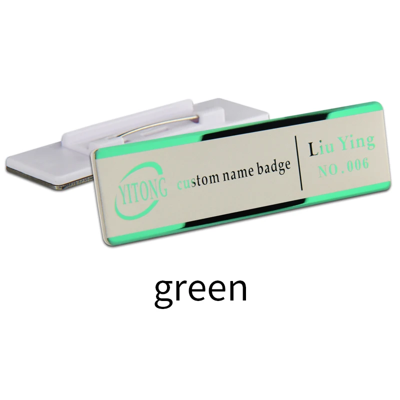 green Настраиваемый лазер гравировка по металлу имя Подвеска Бизнес брошки - Цвет: green