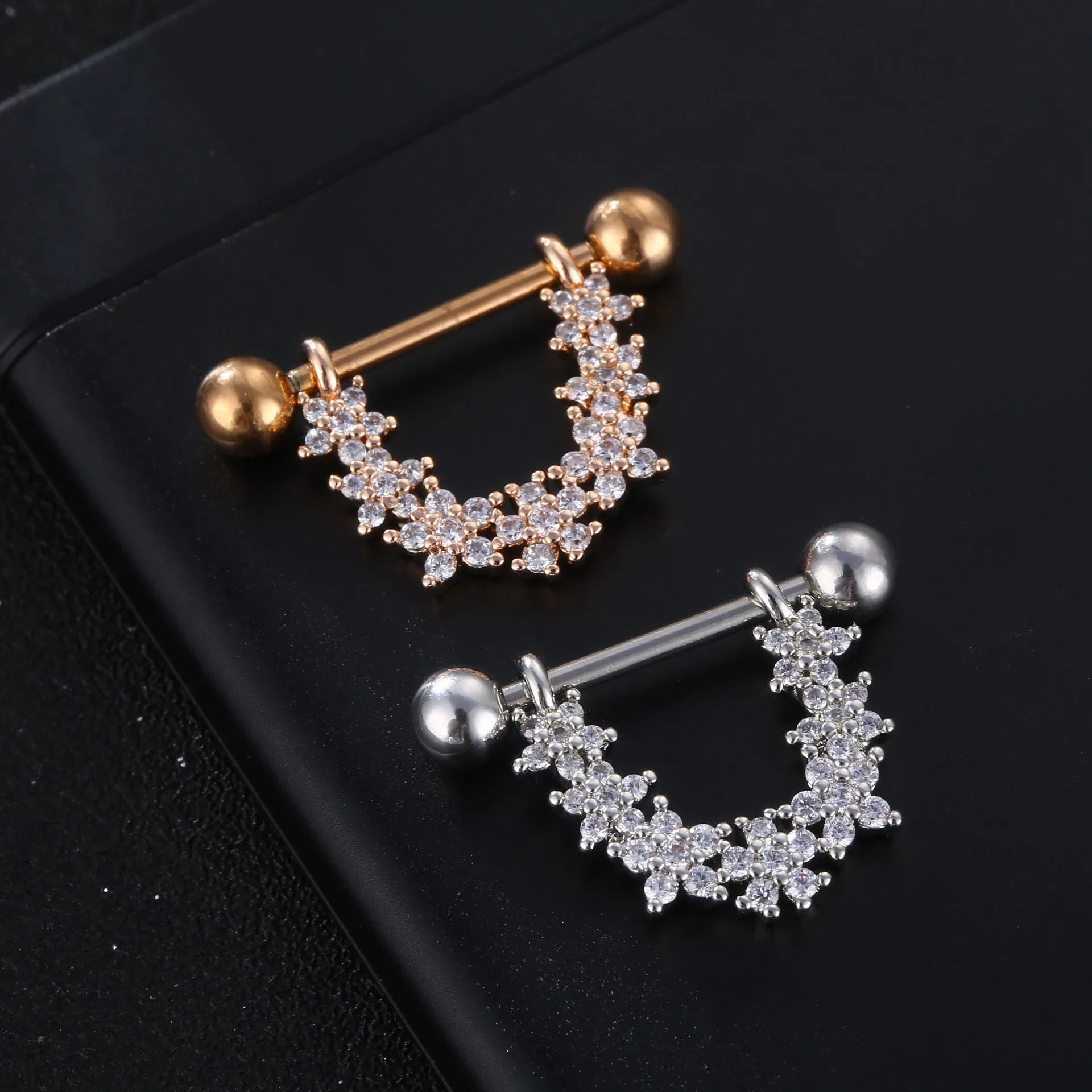 

Штанга из нержавеющей стали с фианитом для пирсинга Женская, ювелирное изделие для прокола губ, тела, сосков, 1 пара