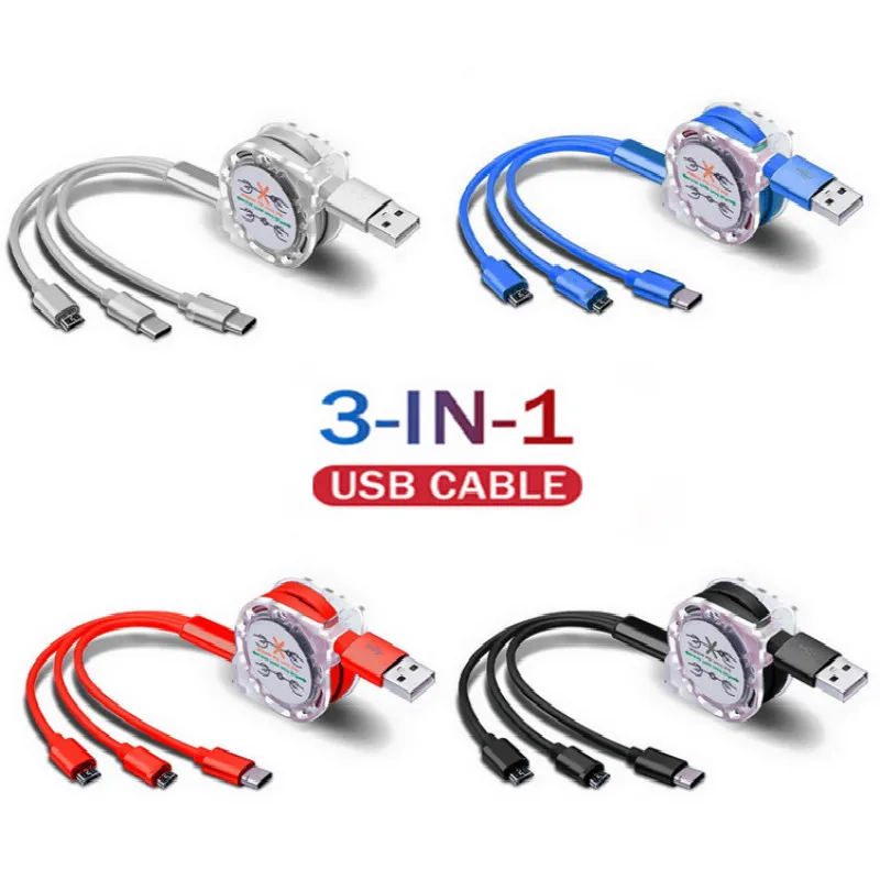 Эластичный кабель 3 в 1 для iOS Type C /USB Micro USB зарядный iPhone 5 6 7 8 X Samsung шнур провод