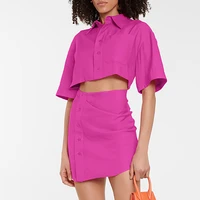 2021 summer new shirt short skirt design feeling hip wrap skirt short dress rose red short sleeve fashion women