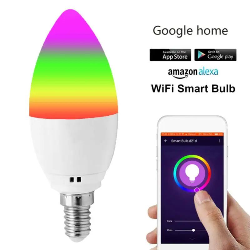 

Tuya WiFi Smart Light Bulb E14 LED RGB + W + C Candle Lamp Work With Alexa/Google Home 100-265V Dimmable Timer Function Bulb