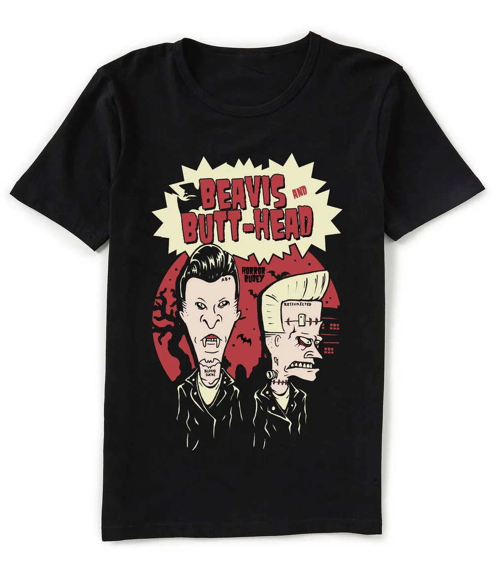 Черная футболка с надписью &quotBeavis And Butthead Horror Rudey Vampire Frankenstein&quot хлопковая для