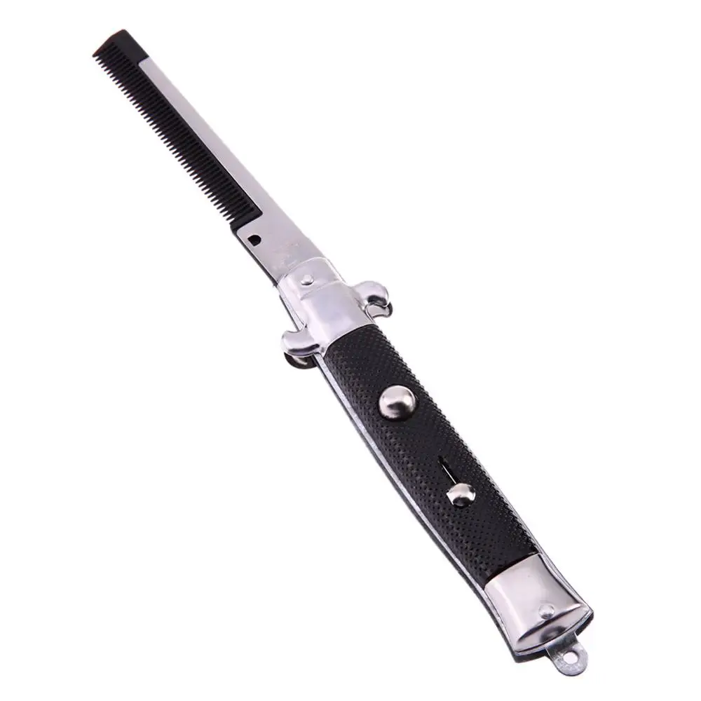 

1pcs Stainless Steel Combs Foldable Brushes Hair Trimmer Comb Brush Accessories butterfly Pocket Knife shape Comb Black