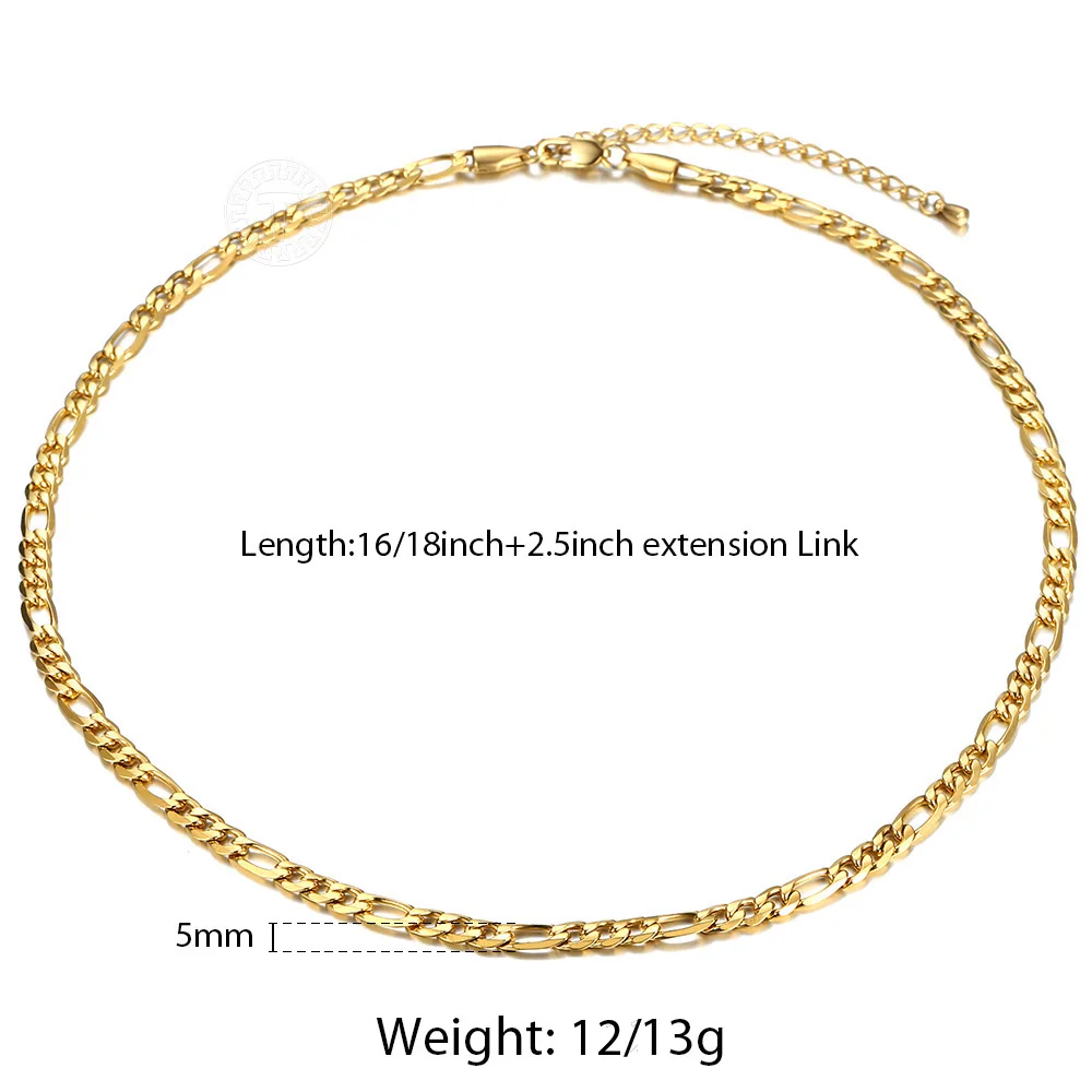 5 мм золотая цепочка из нержавеющей стали колье ожерелье для мужчин и женщин Figaro 18