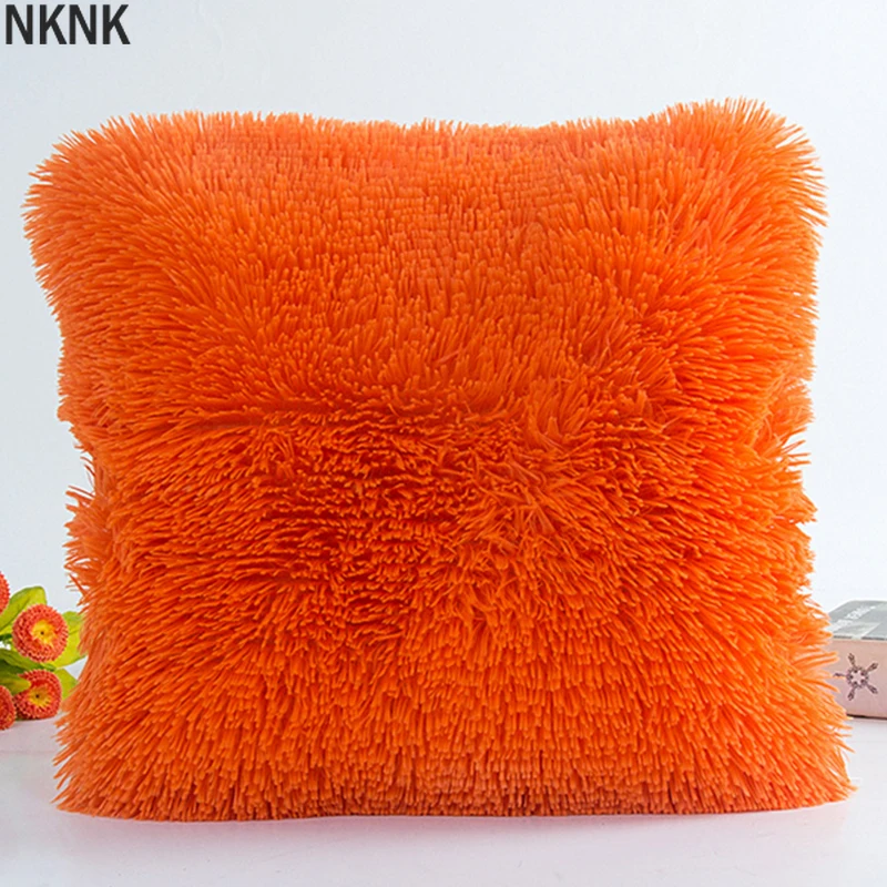 

New Solid Short Faux Fur Shaggy Plush Cushion Soft Warm Luxury Throw Pillowcase Home Chair Seat Waist Decorative Decor