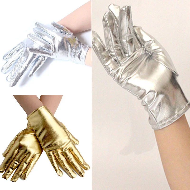 

1 Pairs Fashion Patent Leather Gloves Women Men Sexy Evening Party Performance Mittens Unisex Gold Color Etiquette Short Gloves