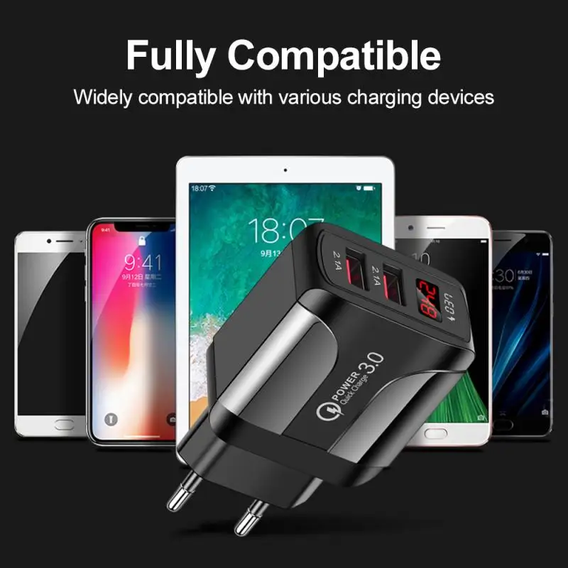 USB Charger QC 3.0 2 Port Digital Display Fast Phone Charge Wall Adapter For iPhone AirPods iPad Huawei Xiaomi Samsung |