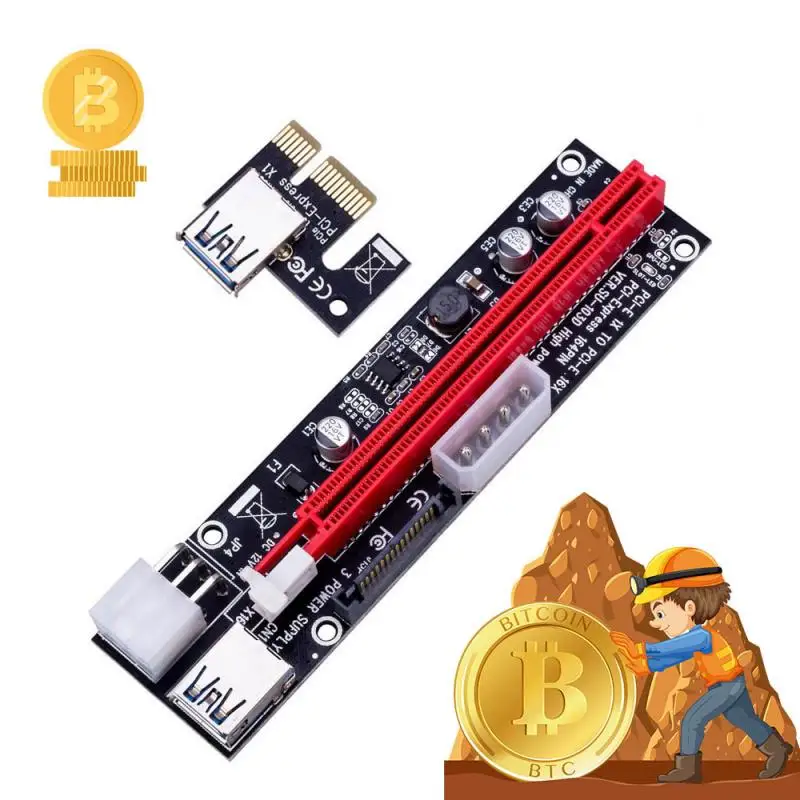 Райзер VER009S PCI-E, двойная 6-контактная Адаптерная карта PCIe 1X до 16X, Расширительная карта 60 см, USB 3,0, кабель для передачи данных для майнинга BTC