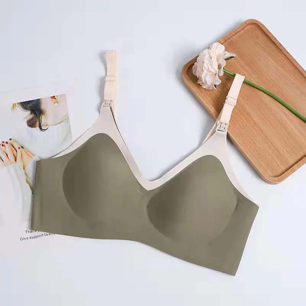 

Bras Ice Silk Breast-Feeding Underwear Bras Women's Gathered Color Matching Skin Friendly Pregnant Fashionable Simple Bras