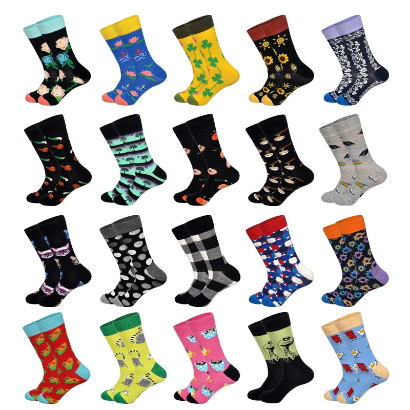 LIONZONE мужские счастливые носки Подсолнух Клевер Лотос Карп Роза кокосовое дерево