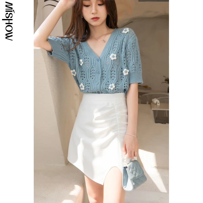 

Женский кардиган с коротким рукавом MISHOW, Повседневный Кардиган с вырезами и V-образным вырезом, MXA22Z0007, лето 2019