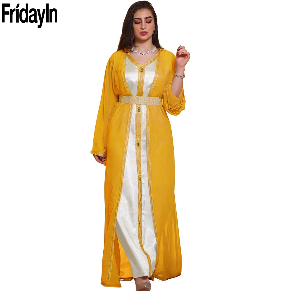 

Fridayin Рамадан ИД Мубарак вечерние платья для Abaya яркие ислам пакистанские мусульманские Комплекты платье Арабская Женская кафтан