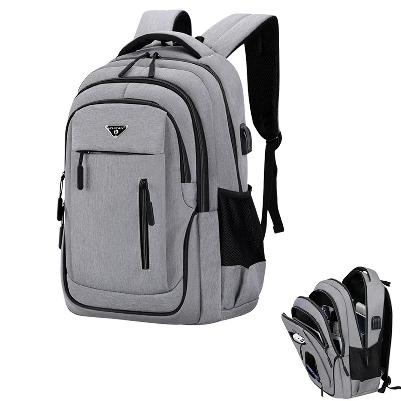 

Men's large capacity backpack, Oxford gray schoolbag, solid high, youth multifunctional backpack, college student, 15.6