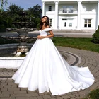MYYBLE 2021 белоснежное элегантное ТРАПЕЦИЕВИДНОЕ атласное платье свадебное платье с Folden V-образный вырез с открытыми плечами на шнуровке Свадебное Дешевое платье
