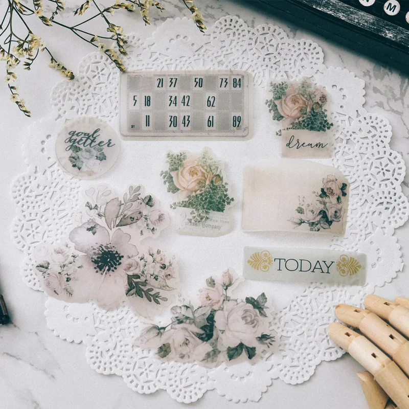 45 шт./упак. Винтаж цветы калька бумажная наклейка для творчества ремесло Скрапбукинг альбом журнал хлама Happy