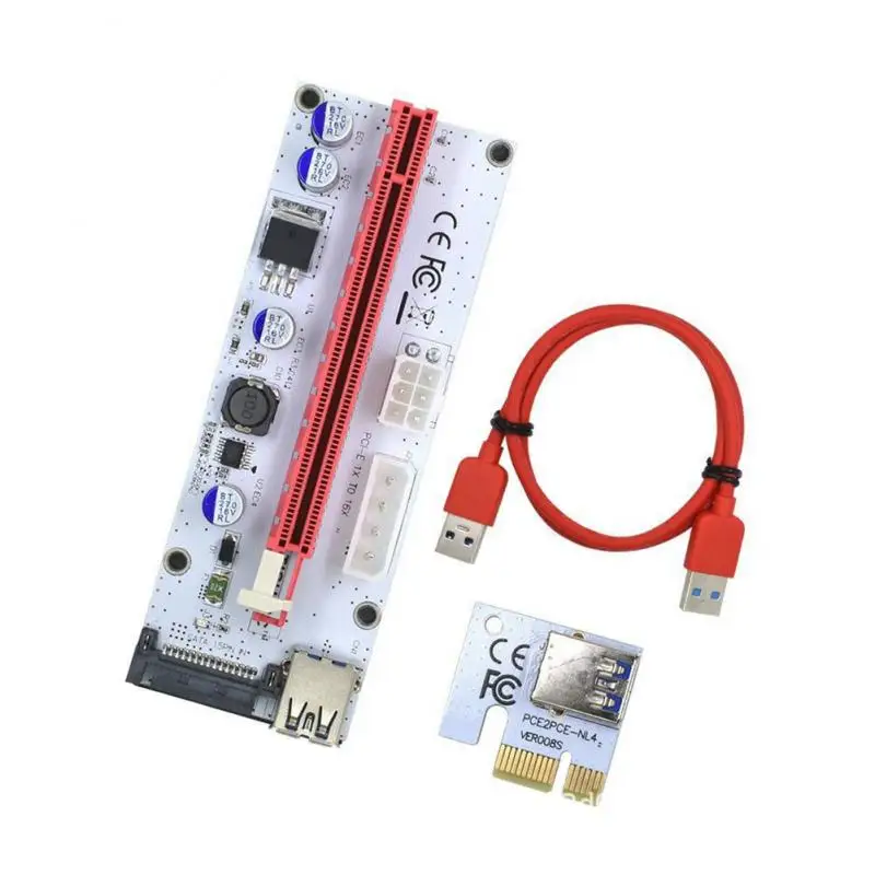 

VER008S CI-E Riser Card 008S PCI Express 1X To 16X Extension 4Pin 6Pin 15Pin SATA Power LED For Video Card Power Cord