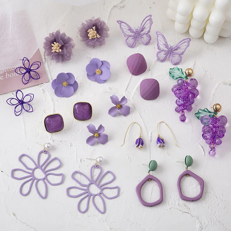 

2020 High Quality Purple simple temperament earrings flower niche earrings