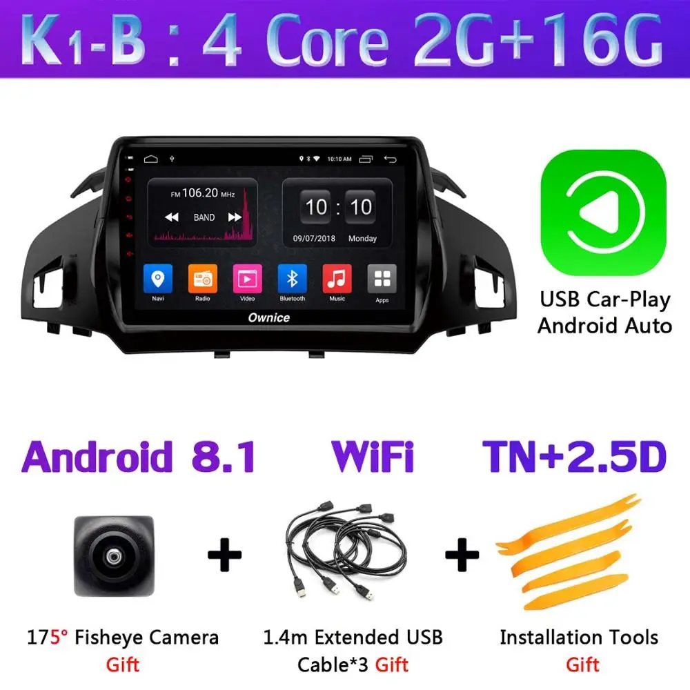 K1-B-CarPlay Панорамная камера 360 ° 4G SIM WiFi Android 9,0 4G+ 64G SPDIF DSP CarPlay Автомобильный плеер для Ford Kuga 2013- C-Max gps радио - Цвет: K1-B-CarPlay