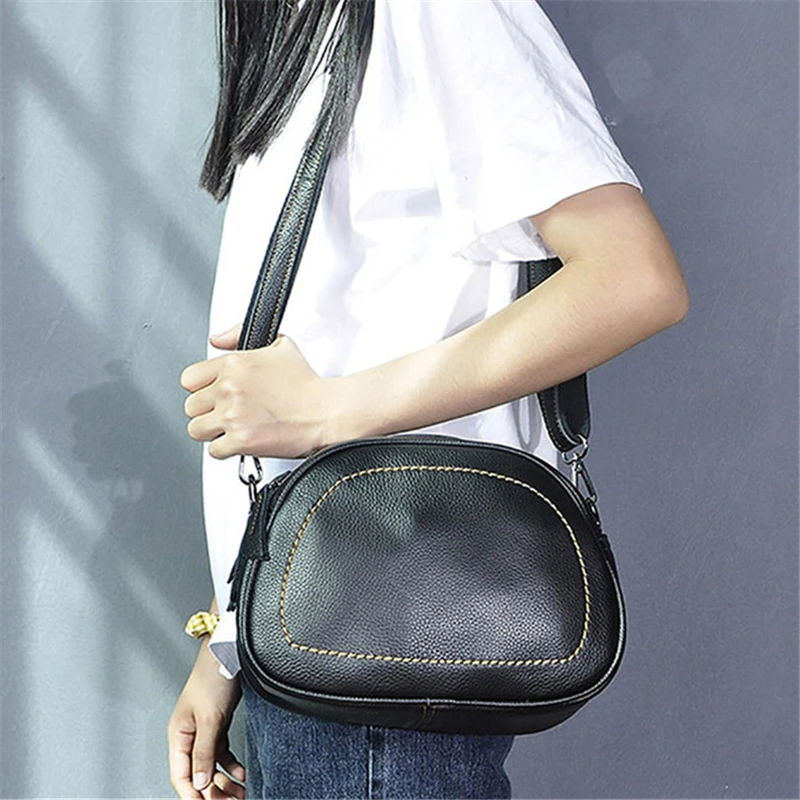 

First layer cow leather bag women's handmade leather small satchel cosmetic handbag semi-circular single shoulder shell bag
